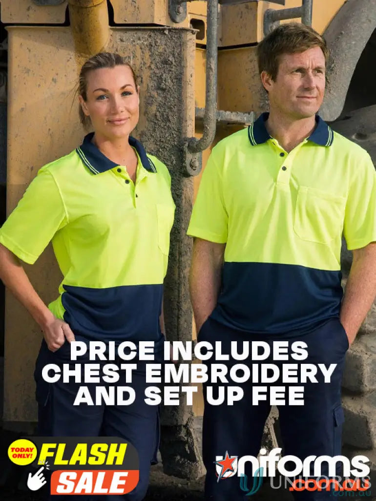 Matching hi-vis work shirts in JB’s HiVis CoolDry Polo for staying safe on the job