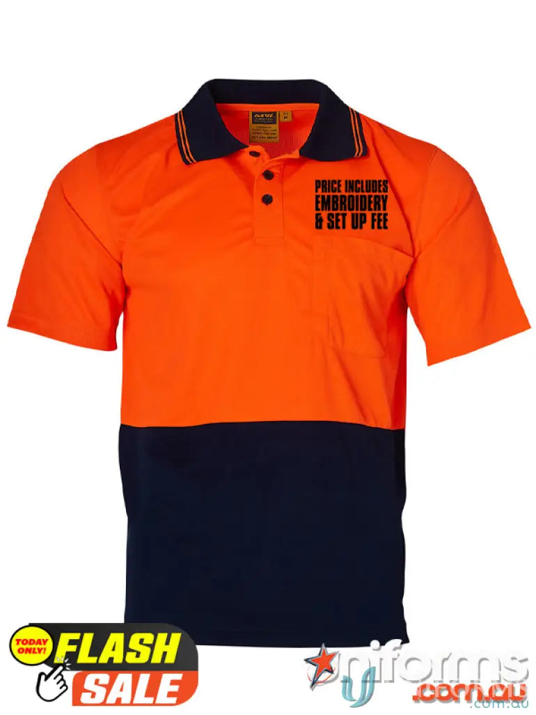 Orange and navy blue cooldry polo shirt from JB’s HiVis for stay safe workwear