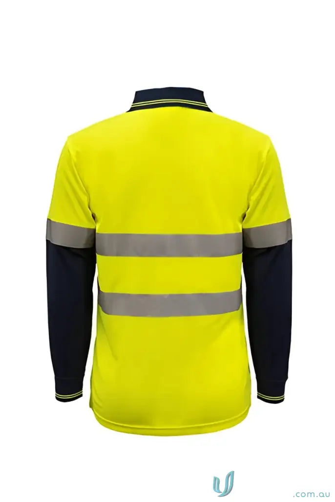 Yellow and navy long-sleeve safety shirt with double stripe for workwear and uniforms