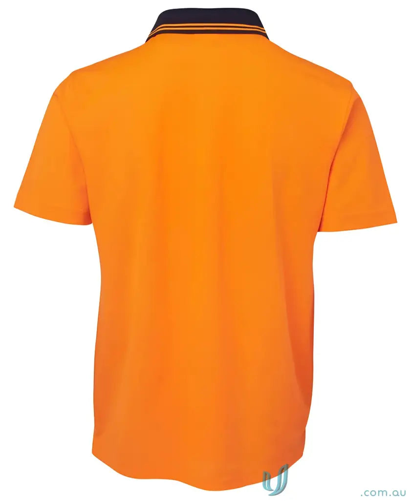Orange cotton polo shirt with navy collar and thin orange stripes in 7xl size