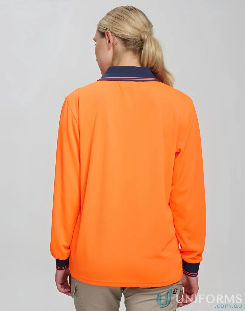 Orange long-sleeved work shirt from HiVis Safety LS Polo with sw05cd high visibility