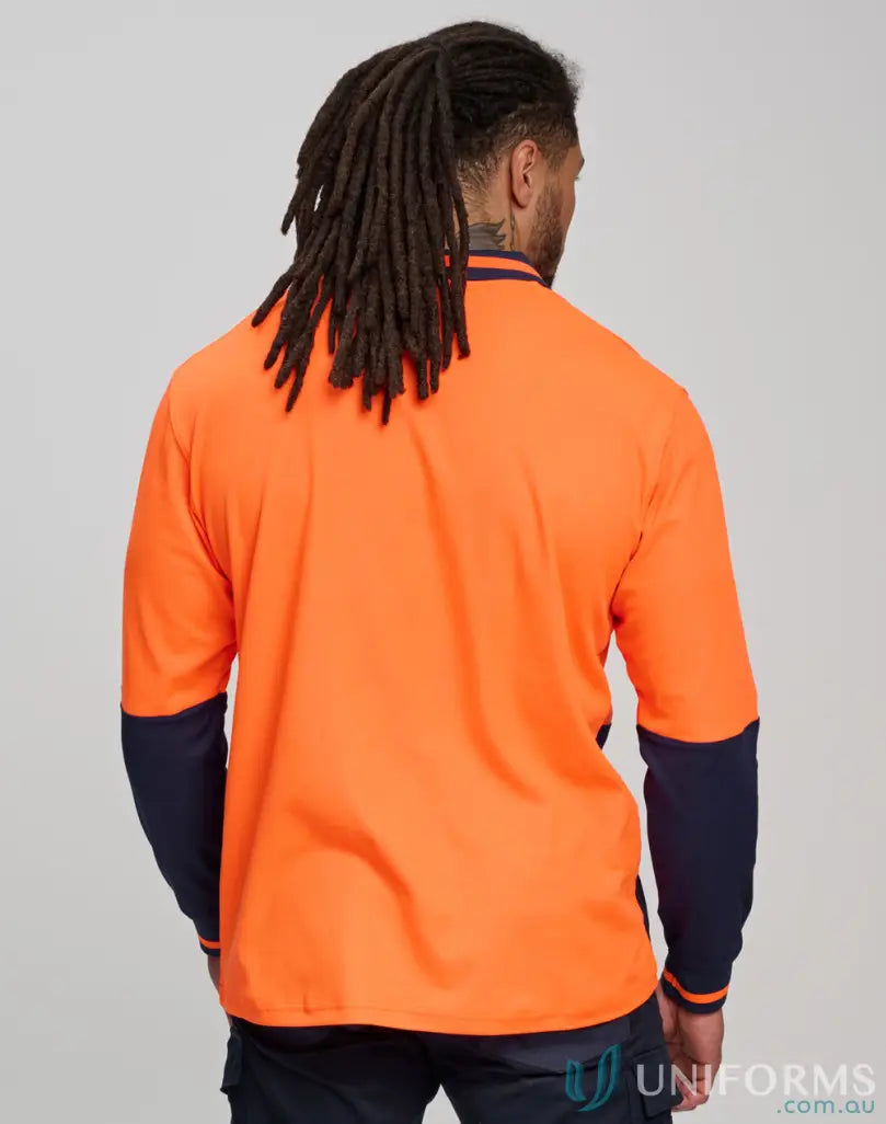Orange and navy HiVis TrueDry Safety LS Polo shirt meeting class D standards