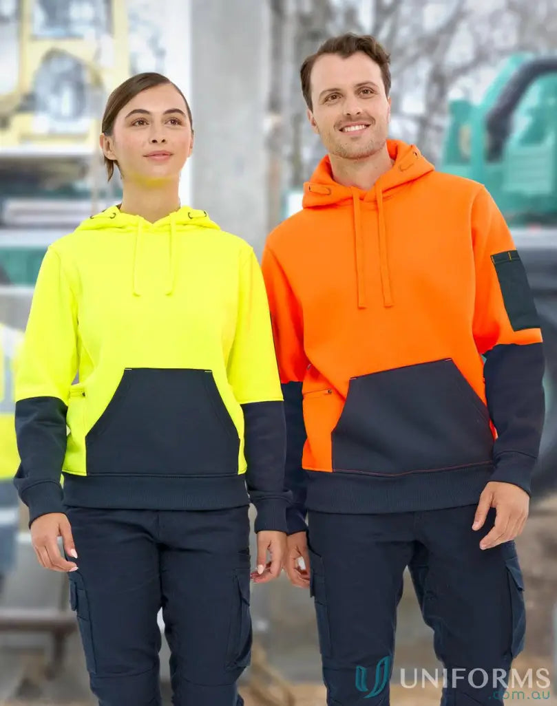 Two-tone HiVis Water Resistant Fleece Hoodie SW91 in yellow and orange for work safety