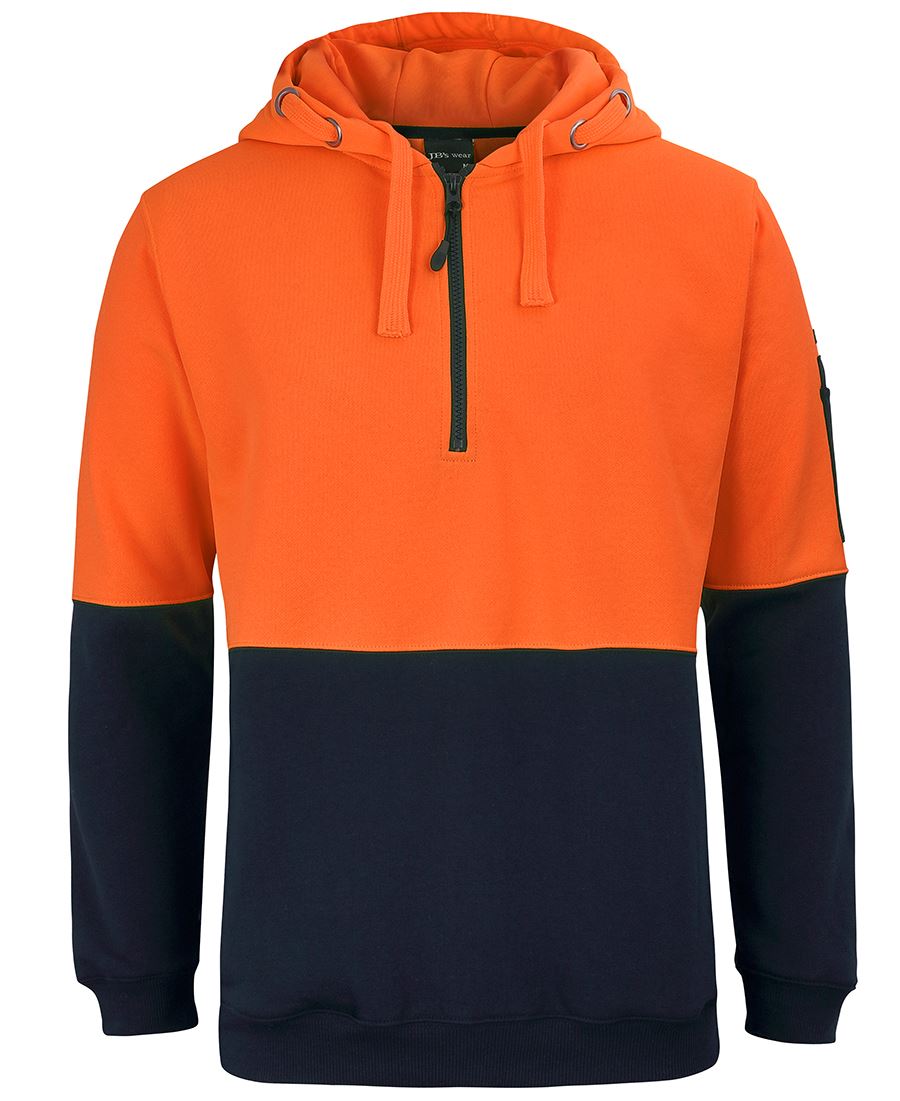HiViz half zip fleece hoodie in bright orange navy work uniform
