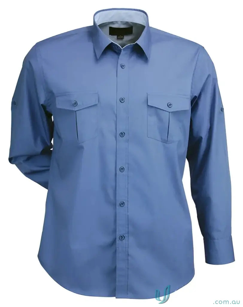 Stencil 2034L-PT Hospitality Nano LS Shirts in Slate Blue/Light Blue