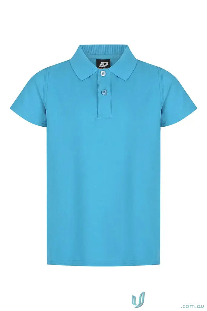 Aussie Pacific 3312 Hunter Blues Kids Polo in Cyan front product image