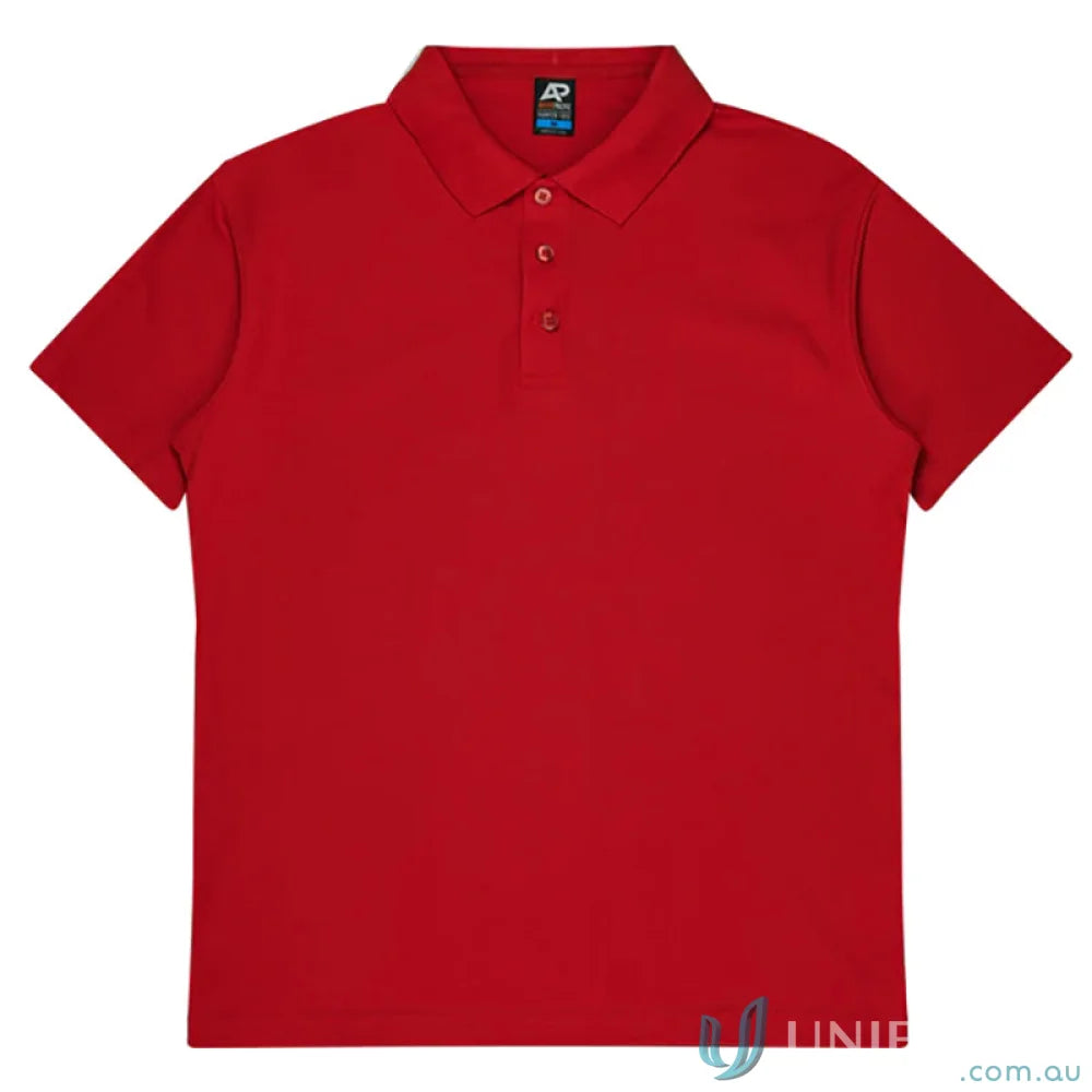 Hunter Polo in plain red pique knit fabric, perfect for uniforms