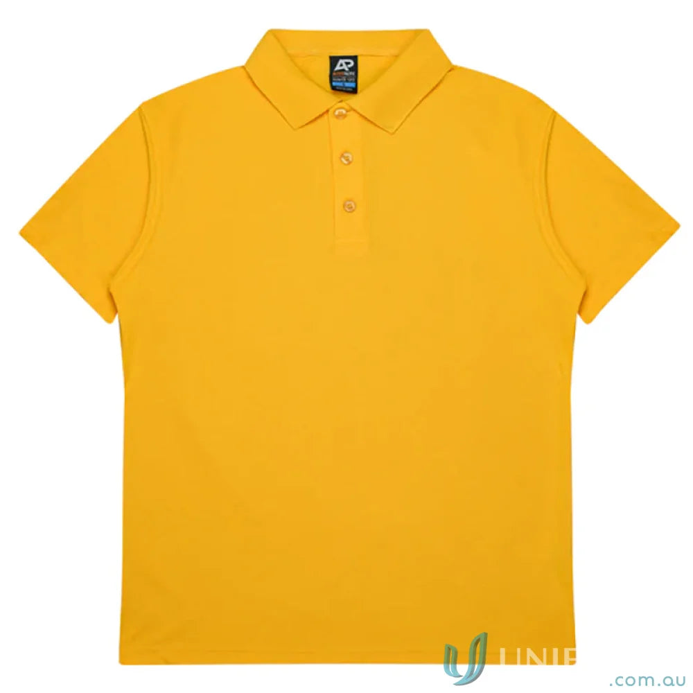 Hunter Polo in vibrant golden yellow pique knit, perfect for uniforms