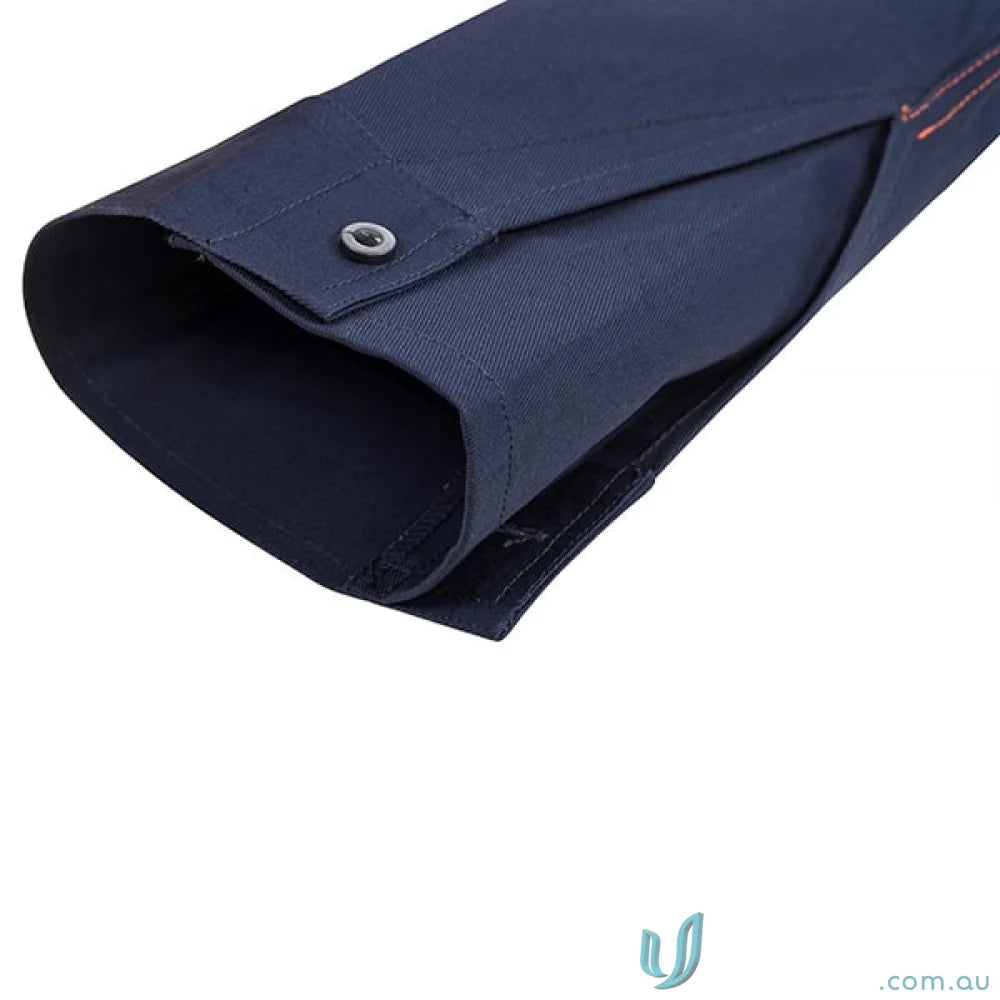 Navy blue hybrid shirt sleeve with button and CSR tape for style and safety