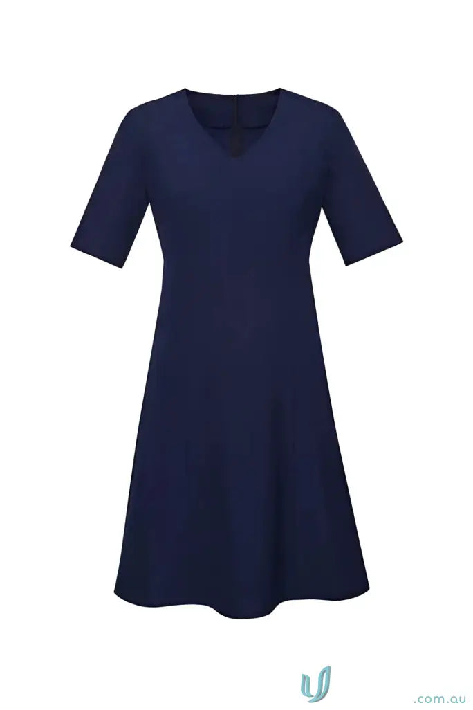 Navy blue V-neck dress from IOP EMB Ladies Extended Dress, perfect workwear or uniforms