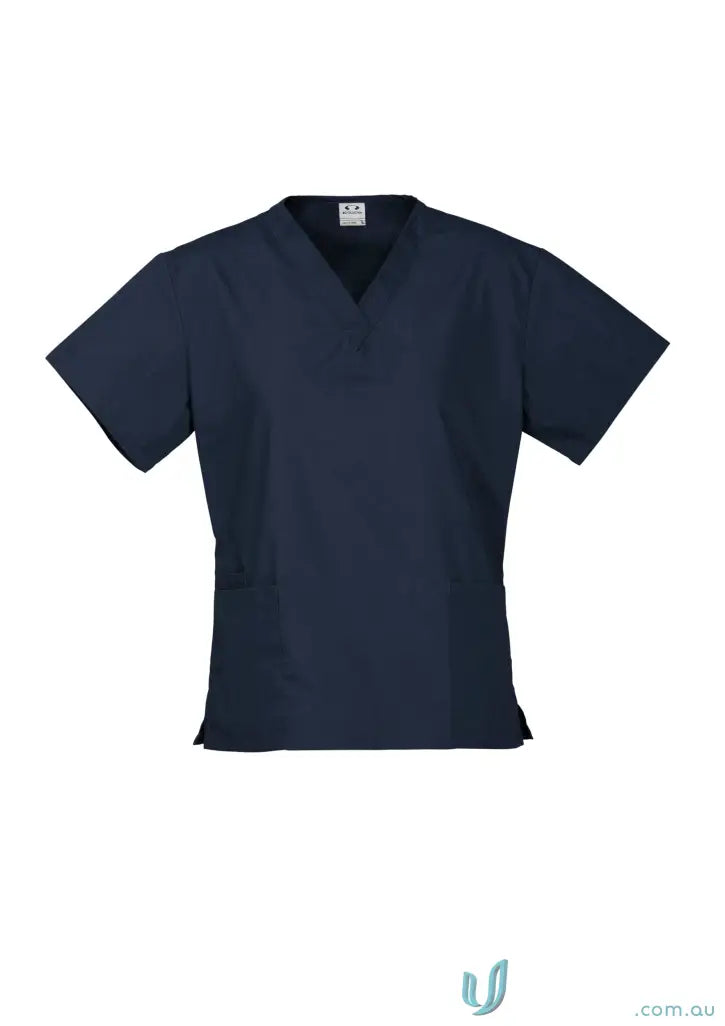 Navy blue IOP EMB Ladies Scrub Top for medical uniforms and ladies scrub needs