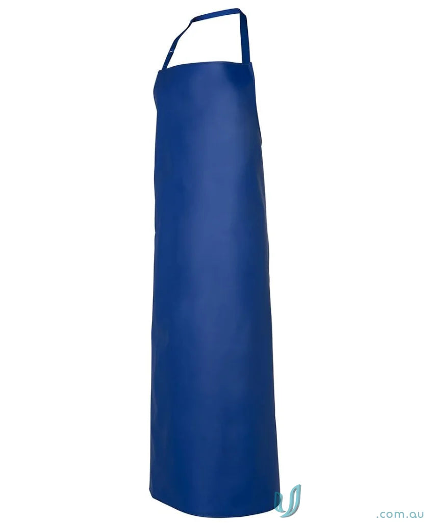 Royal blue full-length vinyl apron with neck strap, perfect for work uniforms and workwear
