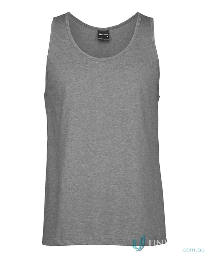 Gray heathered tank top from JBs Adults Singlet in ring-spun jersey knit for all-day comfort