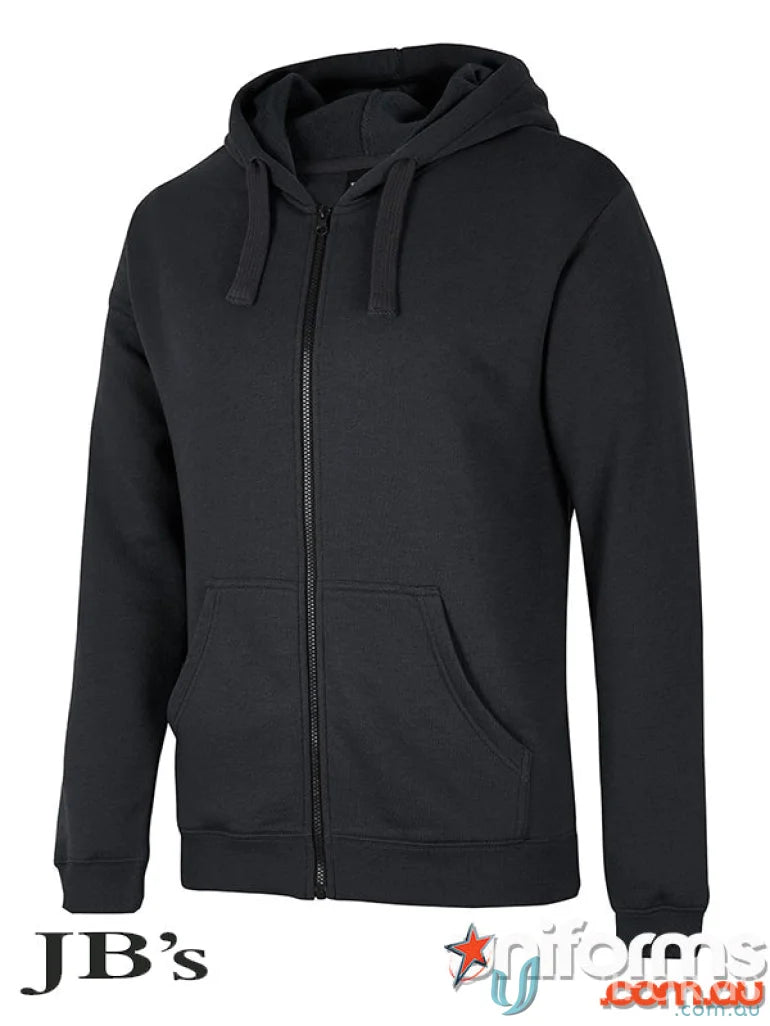 Black zip-up hooded sweatshirt from JBs Adults Zip Hoodie in urban fit style