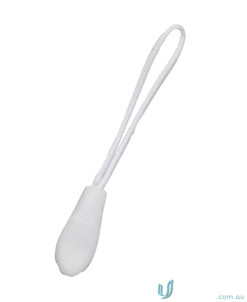 White jb’s changeable zip puller with cord loop and teardrop grip for easy replacement