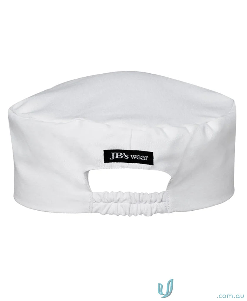 White chefs hat with elastic back from JBs Chef Cap, perfect workwear for chefs