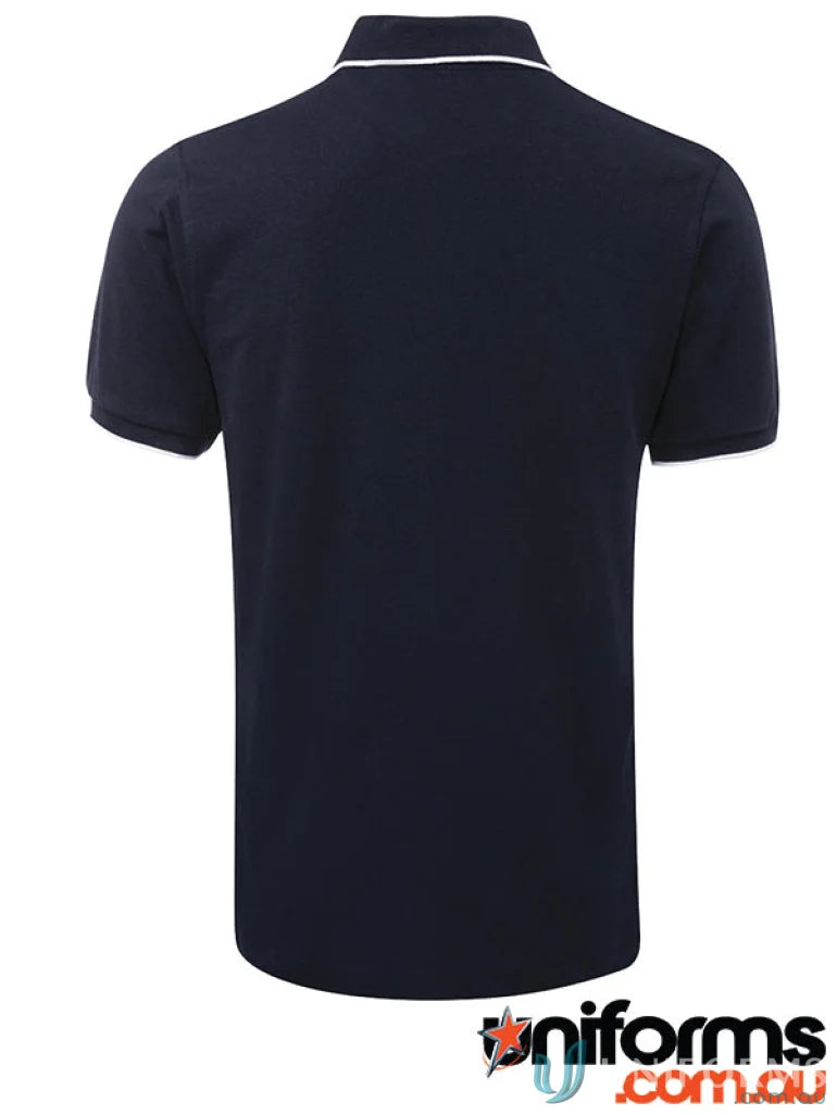 Navy cotton face polo with white trim from JBs Colours, perfect urban fit style