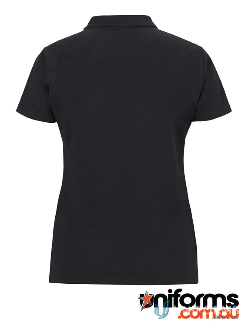 Black cotton ladies stretch polo shirt with classic 1-button placket from JB’s Colours Of Cotton Ladies S/S Stretch Polo