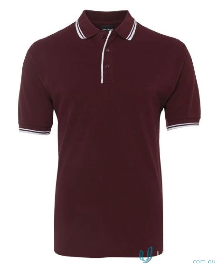 Maroon JBs Contrast Polo shirt with white trim made of pique knit fabric for sun protection