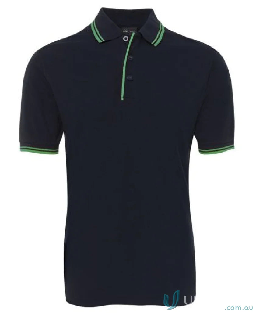 Navy JBs Contrast Polo shirt with green trim in pique knit fabric and sun protection