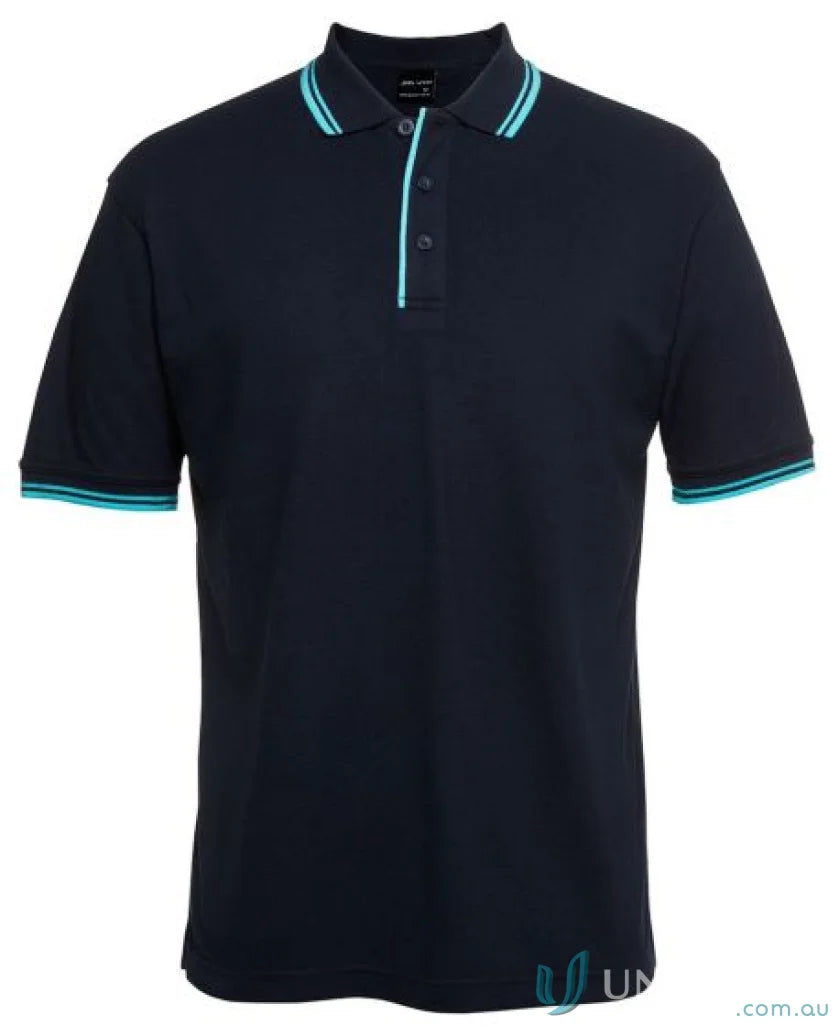 Navy JBs Contrast Polo with light blue trim in pique knit fabric, sun protection style