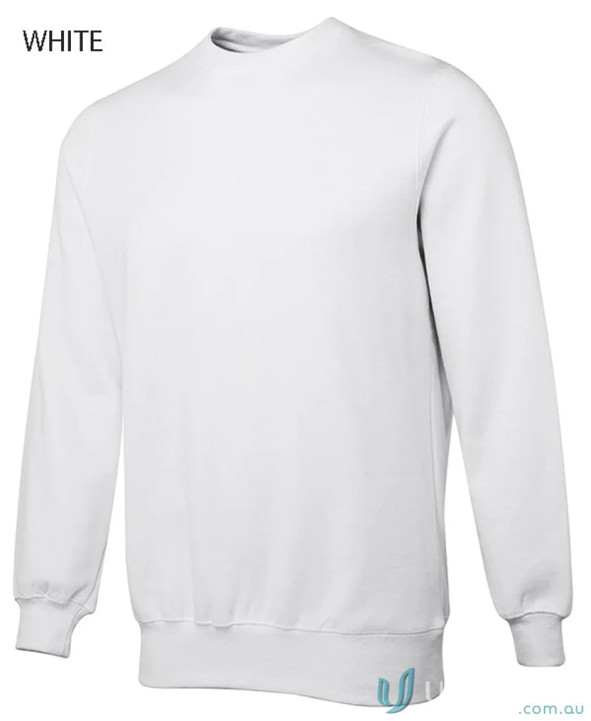 White crewneck sweatshirt from JBs Fleecy Sweater collection, classic fit fleecy sweater 3FS