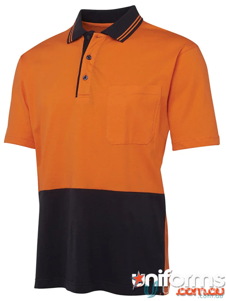 Orange and black Polo shirt from JBS Hi Vis S/S Cotton workwear uniform collection