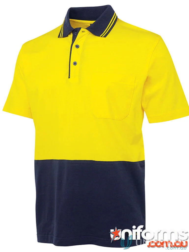 Two-tone JBS Hi Vis S/S Cotton Polo shirt with pocket, great workwear or uniforms