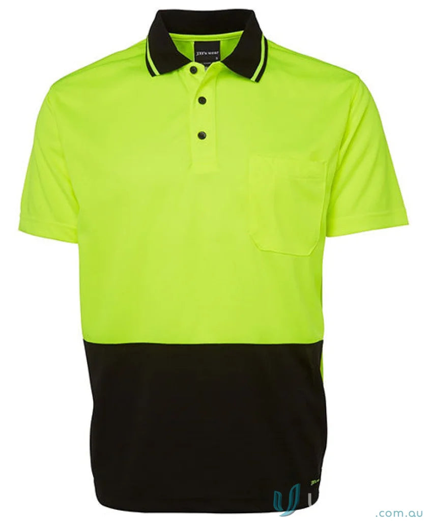 Two-tone HiVis Polo shirt in Lime Navy or Orange Navy, perfect for all sizes