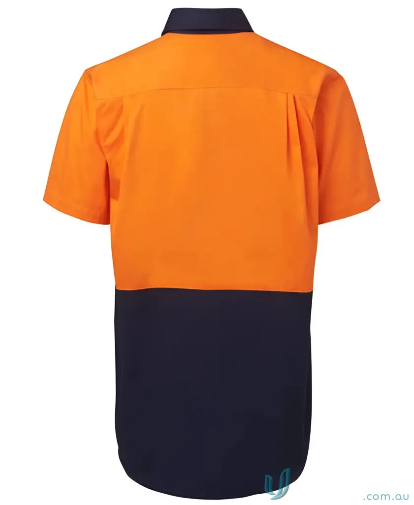 Orange and navy JBs HiVis S/S 190g Shirt, great stress points workwear for uniforms