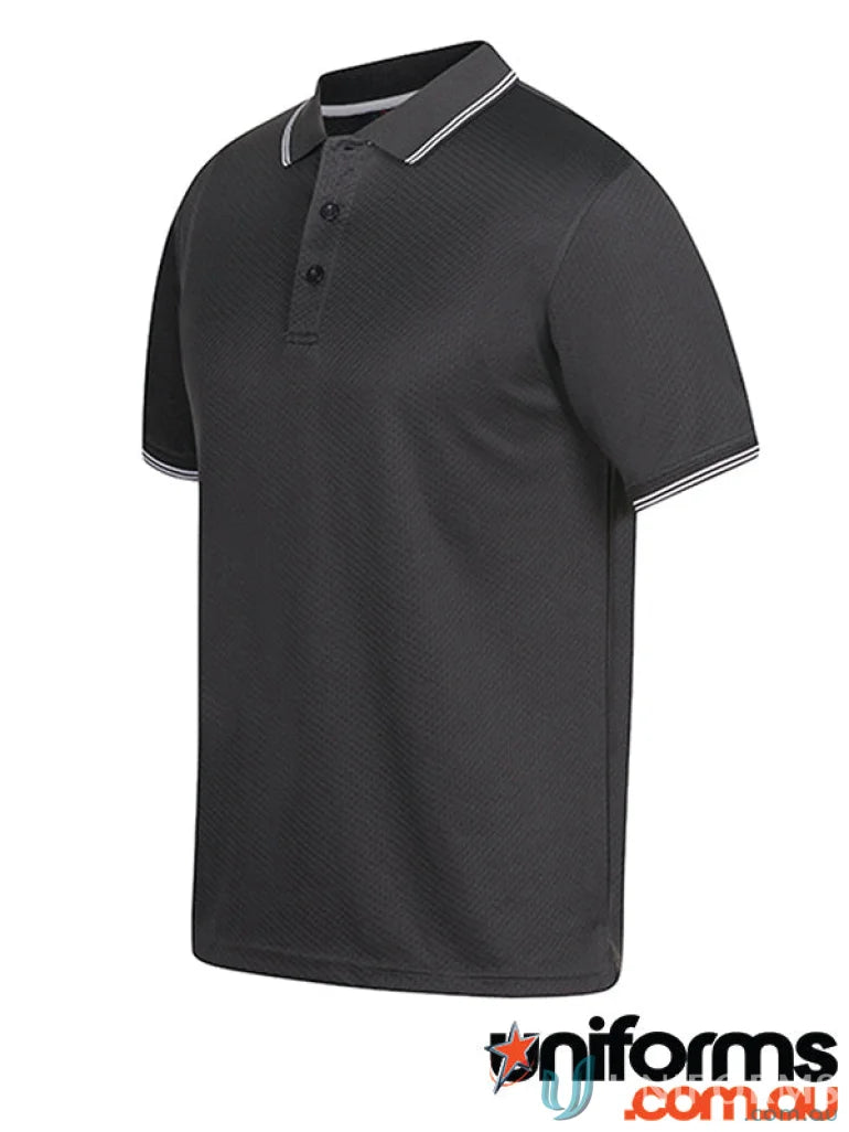 Dark gray JB’s Jacquard Contrast Polo with stay cool fabric and contrast colour tipping