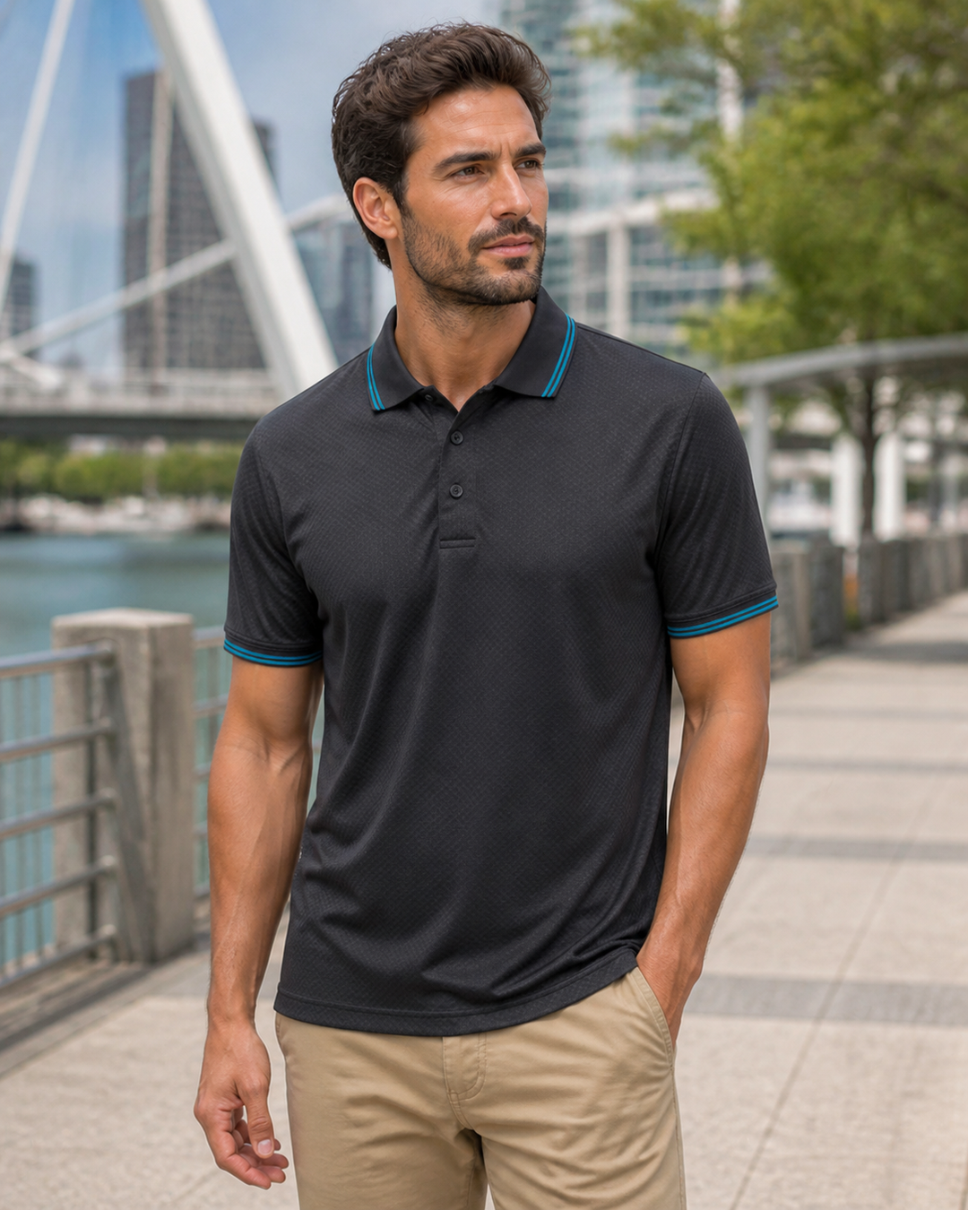 JBs Jacquard Contrast Polo on Australian male model