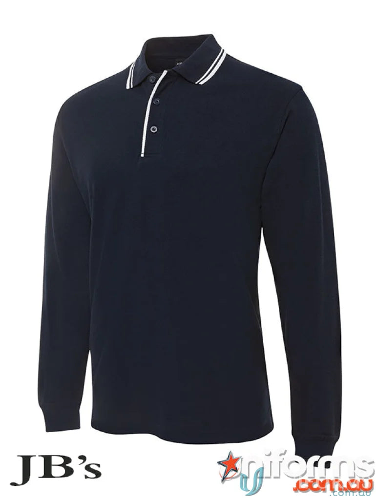 Navy long-sleeved contrast polo 210xc by JBs Long Sleeve in classic fit