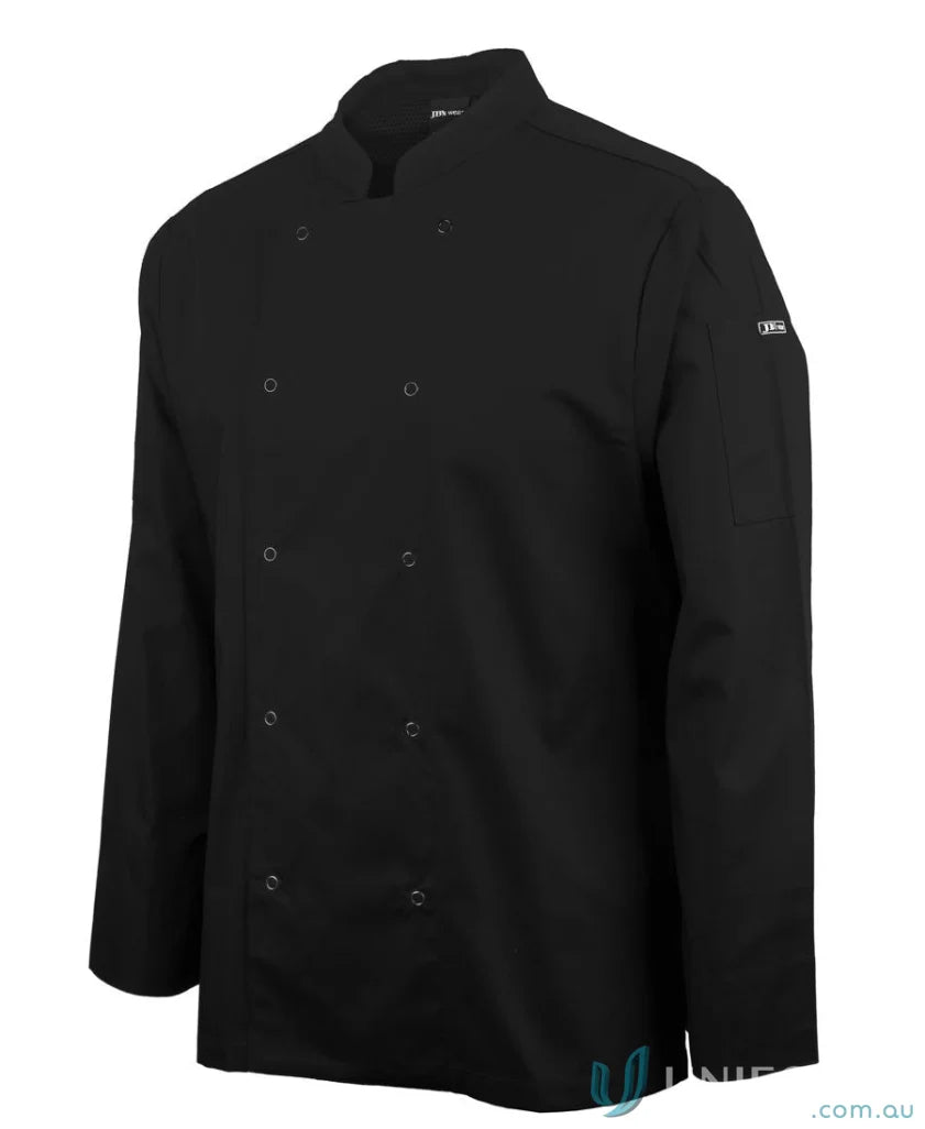 Black chef’s coat with snap button chef’s jacket and handy pen pockets