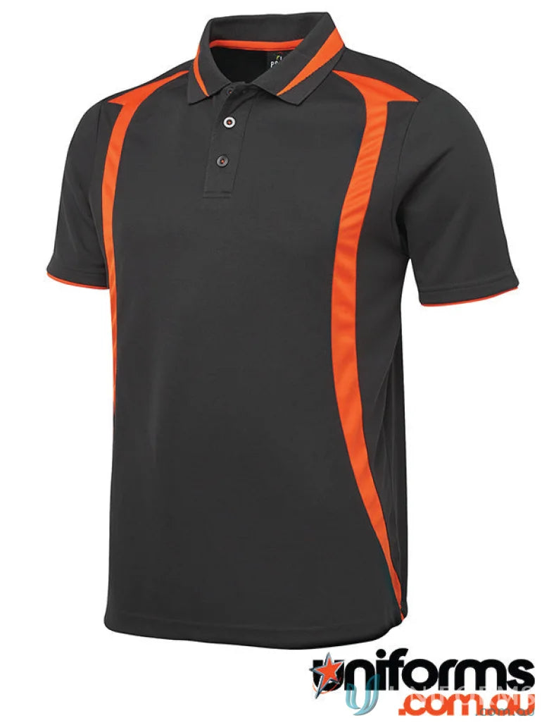 Gray and orange JBs Podium Adults Swirl Polo made with pique knit fabric