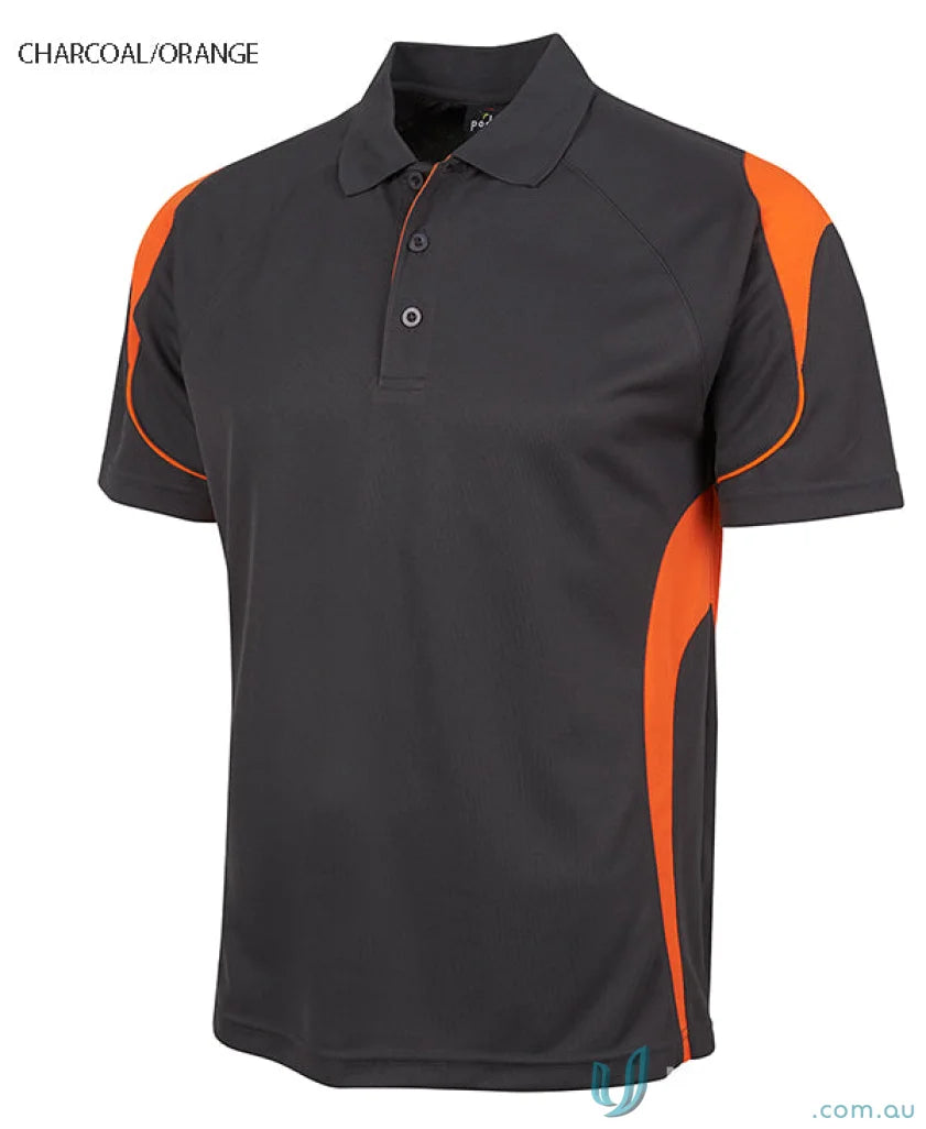 JBs Podium Bell Polo in charcoal and orange offers a stylish urban fit to stay cool