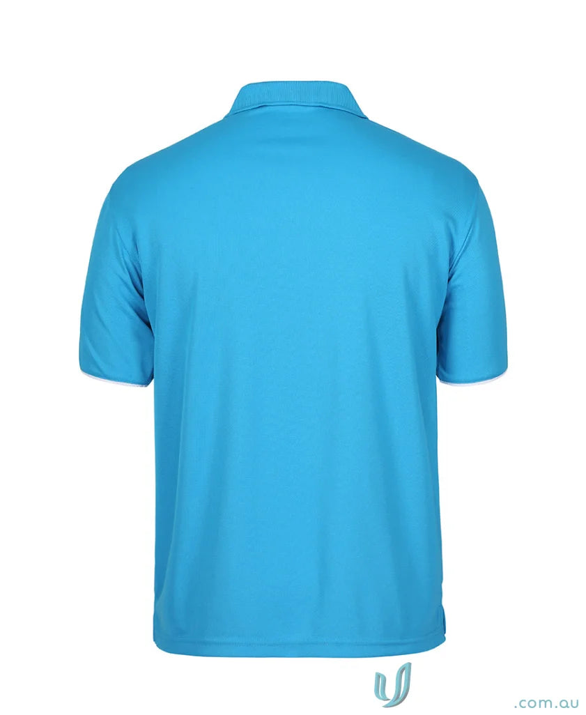 Turquoise JBs Podium Cool polo with dual-color body panel and moisture-wicking tech