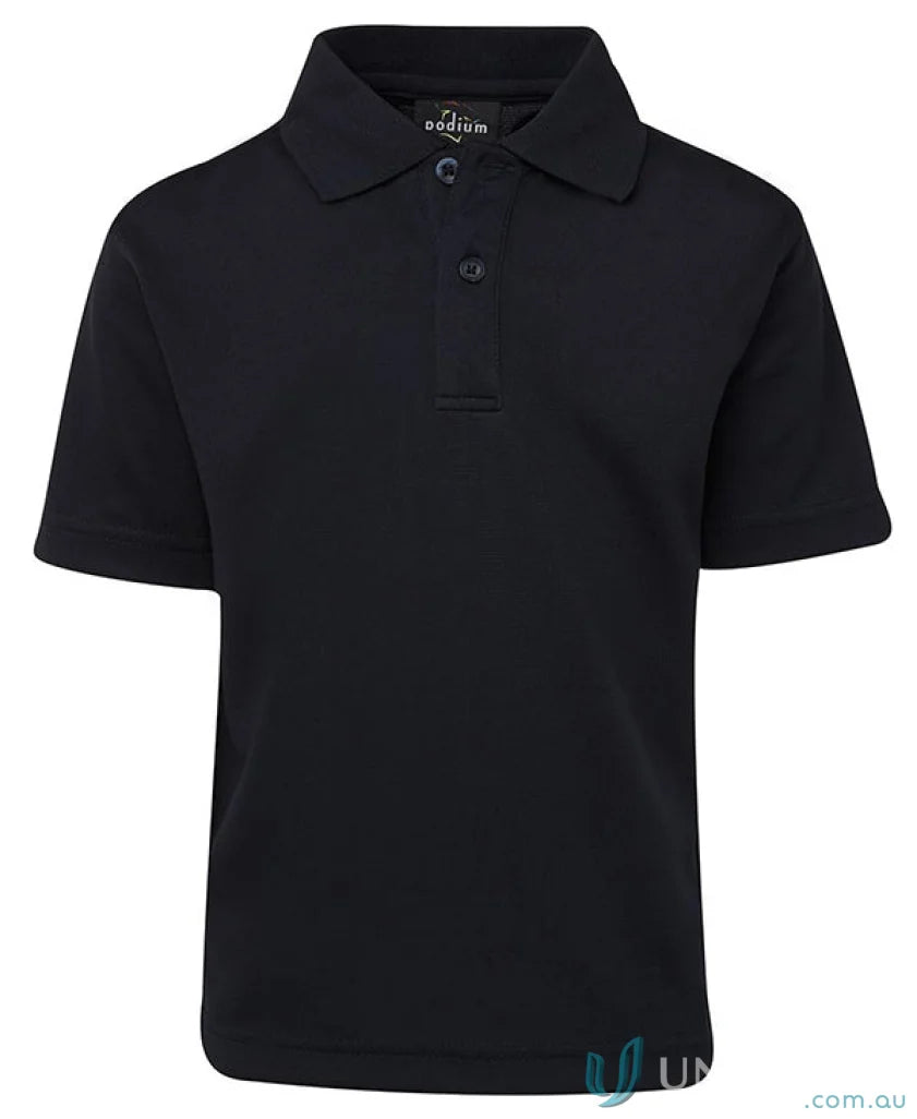 Black short-sleeved JBs Podium Kids Poly Polo shirt for kids, Poly Polo 7KSP style