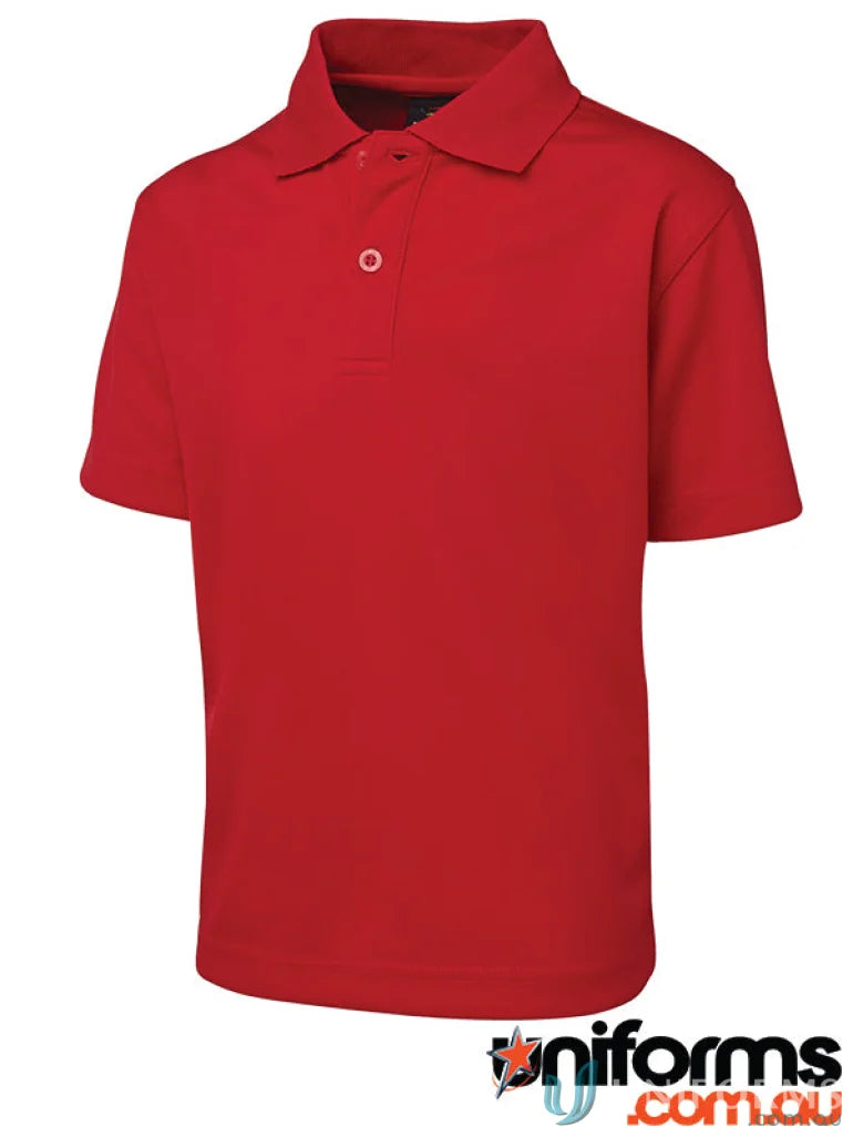 Red short-sleeved polo shirt from JBs Podium Kids Poly Polo collection