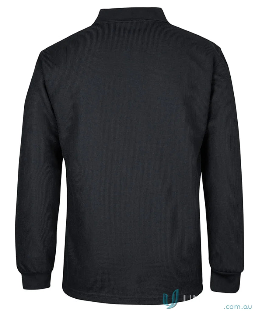 Black JB’s Podium Waffle Pocket Long Sleeve Polo shirt with collar and long sleeves