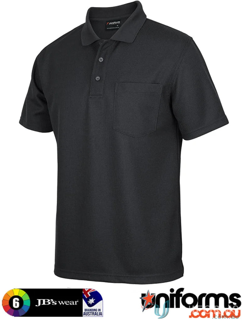 Dark grey JBs Podium Waffle Pocket Polo shirt with chest pocket and three-button placket