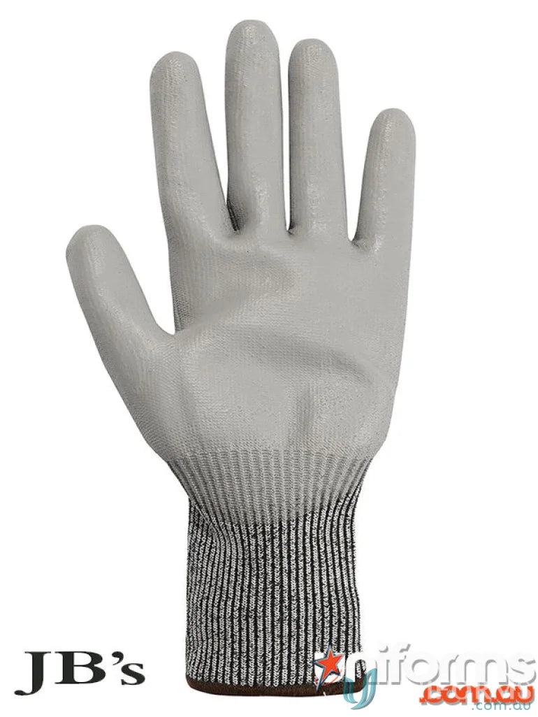 Gray work glove with ribbed wrist from JBs PU Breathable Cut Resist Level B Glove sold in 12 pack