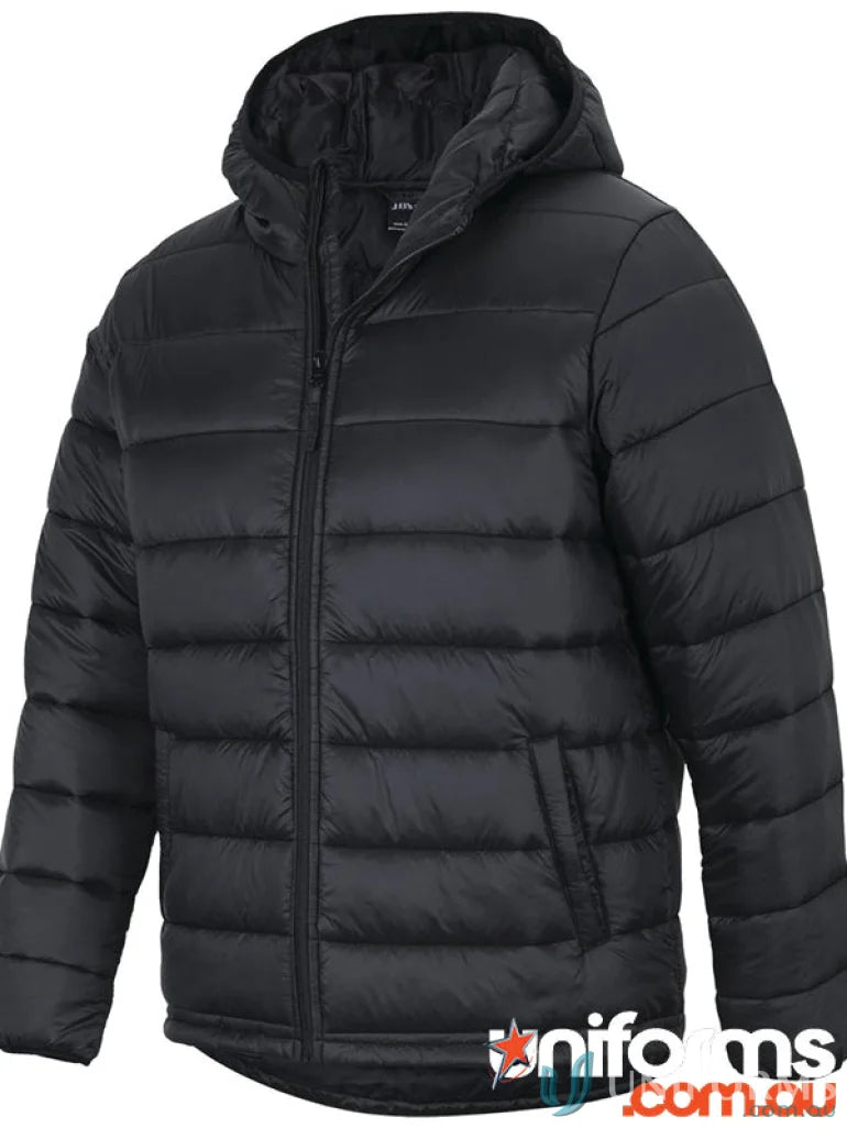 Black Black hooded puffer jacket from JB’s Urban Hooded collection for urban fit style