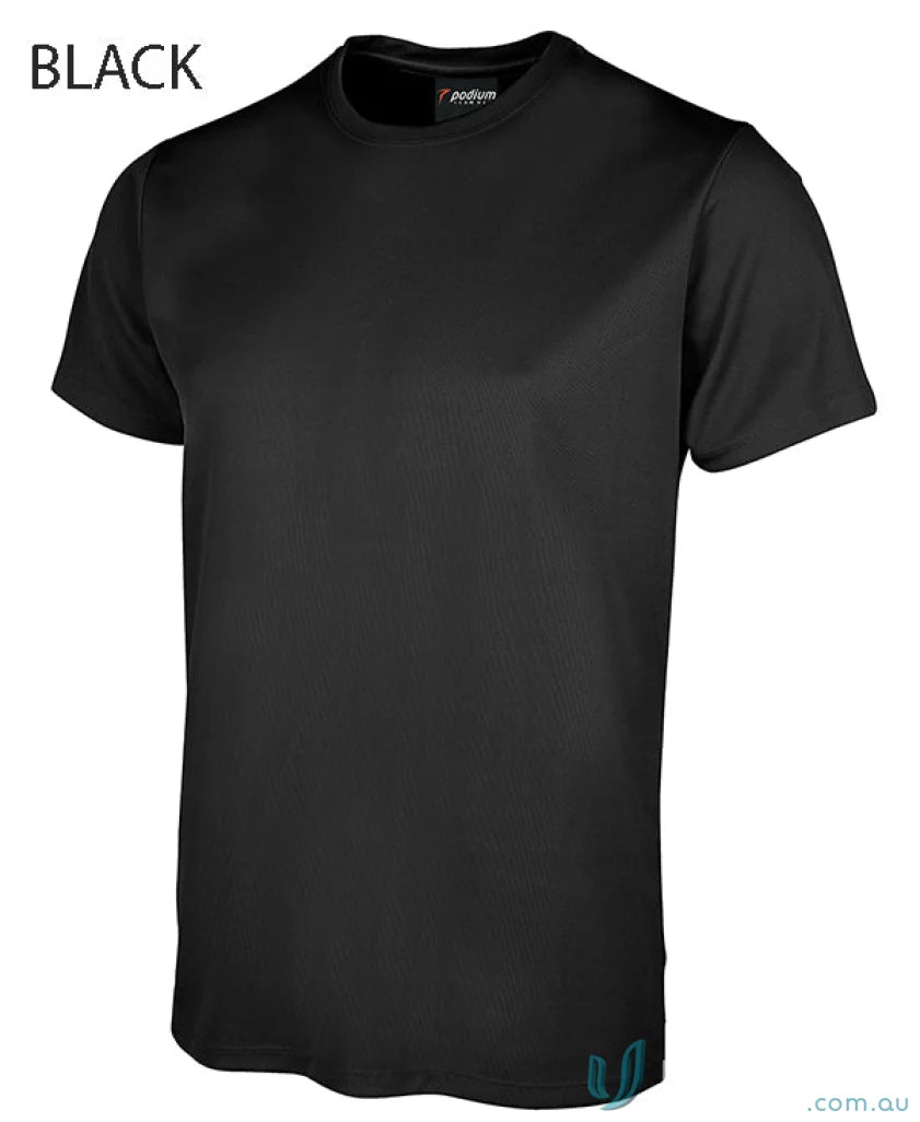 Black short-sleeved JB’s Wear Podium Poly Tee ideal for sun protection kids