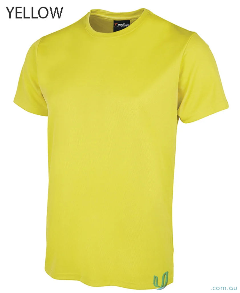 Yellow short-sleeved JB’S Wear Podium Poly Tee for kids with sun protection