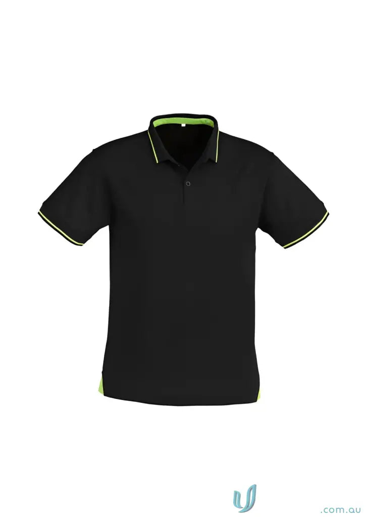 Jet Polo black polo shirt with neon green trim for Biz Collection Mens p226ms style