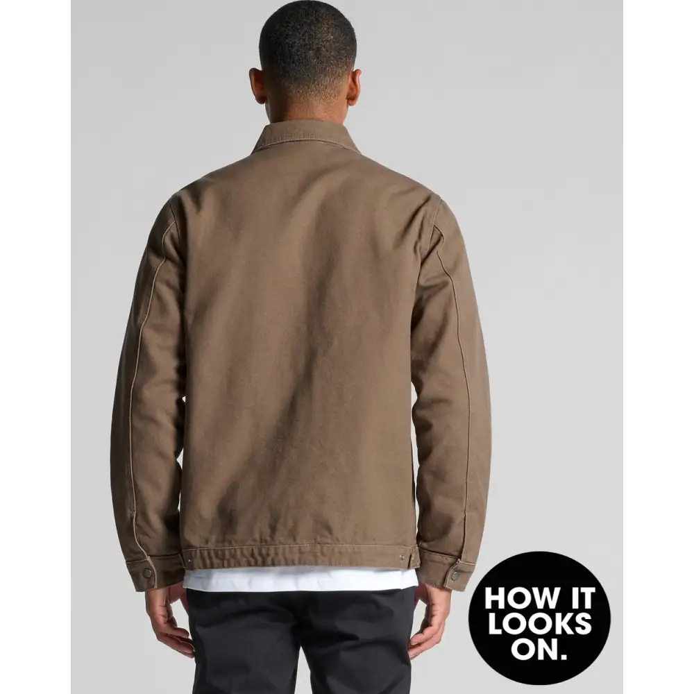 Tan cotton keely canvas jacket with subtle stitching details ideal for durable work uniforms and reliable workwear