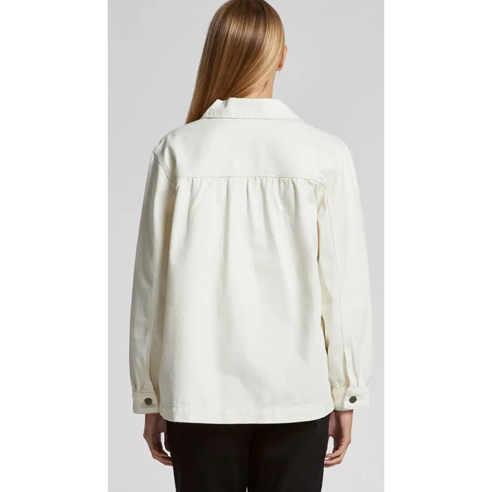Off-white cotton keely denim jacket with relaxed fit and buttoned cuffs perfect for workwear and uniforms