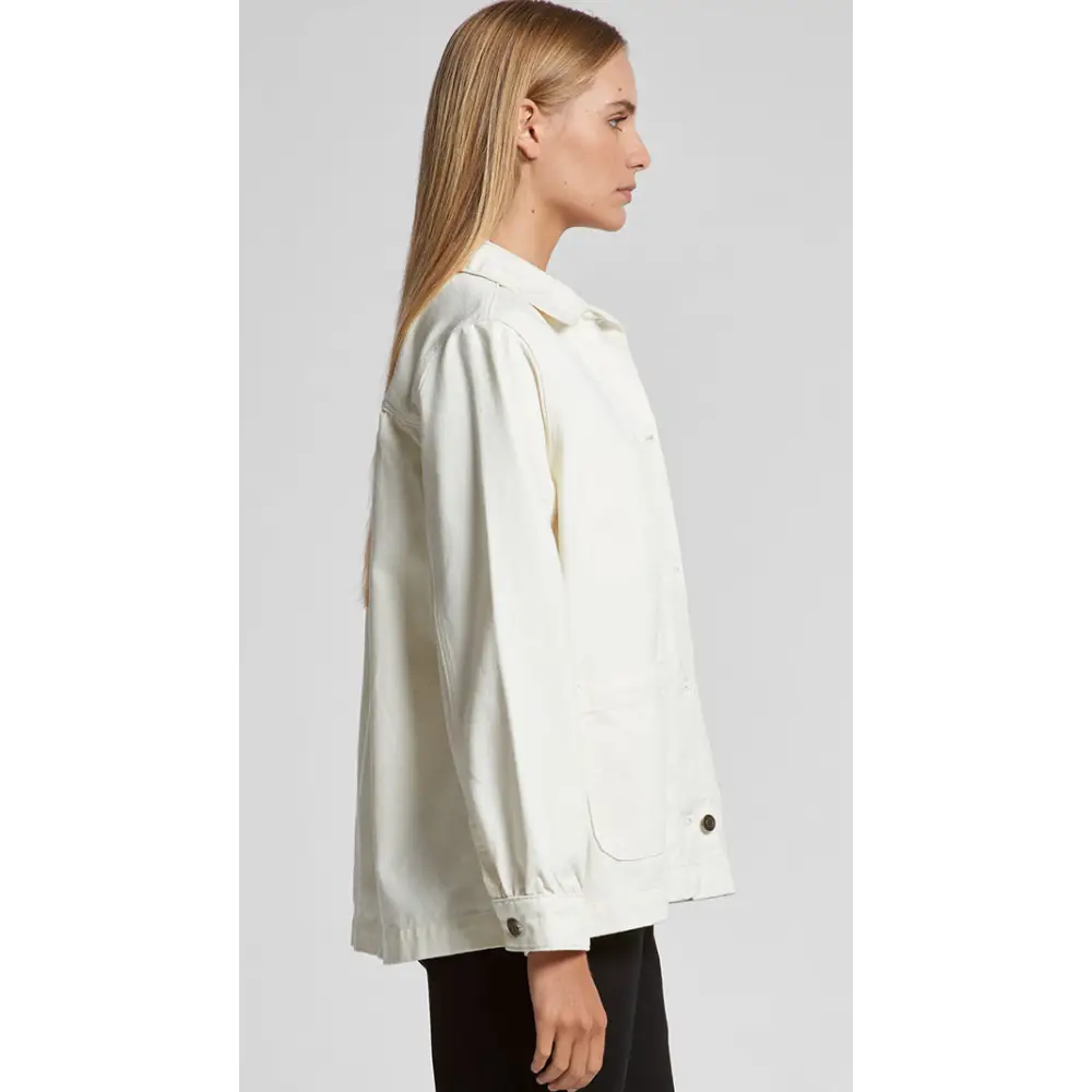 Off-white cotton keely denim jacket with classic collar and buttoned cuffs perfect for workwear and uniforms