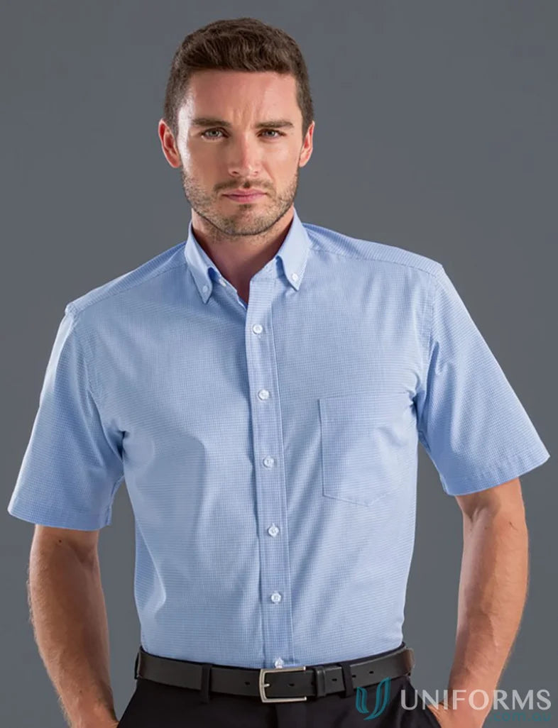 Light blue multi check shirt from 455-jk Keval men’s short-sleeve collection